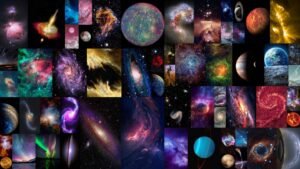 collage colorido multiverso y conexiones cosmicas