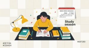 estudiante estudiando con calendario y libros