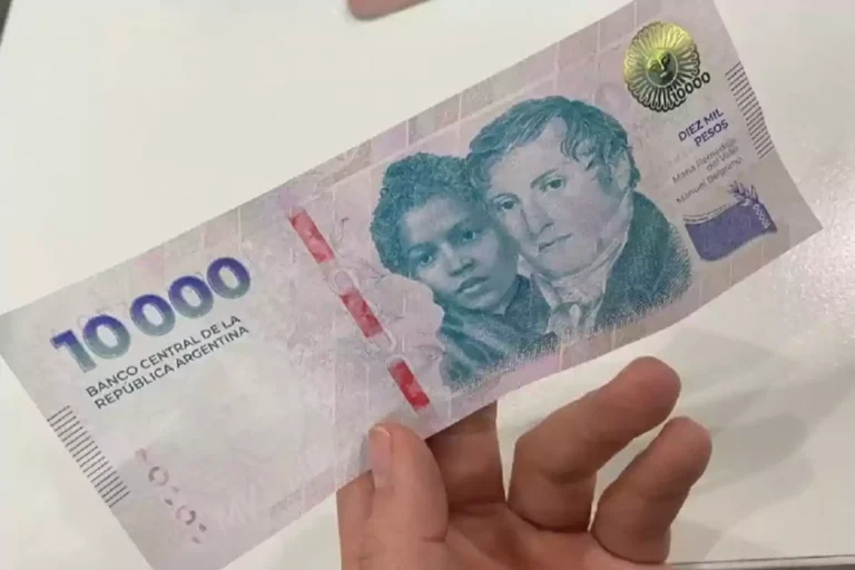 manos sujetando billetes de salario argentino