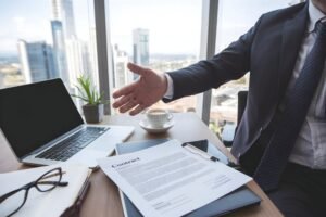 persona trabajando con contrato laboral visible